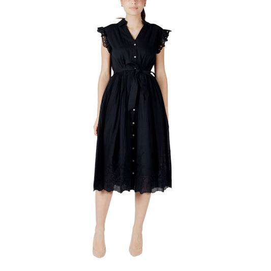 Vila Clothes Women's Midi Sleeveless V-Neck Cotton Dress - Black