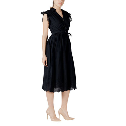 Vila Clothes Women's Midi Sleeveless V-Neck Cotton Dress - Black