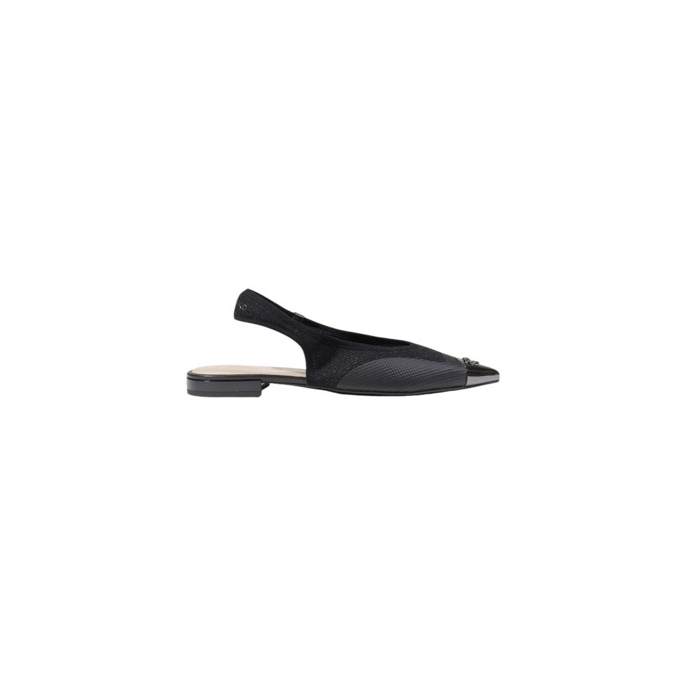Flat Slingback Sandals by PINKO for women in leather & lurex black presents a sculptural silhouette, showcasing the Women's Leather & Lurex Flat Slingback Sandals design with a sculptural flat and pointed toe style for a premium look.