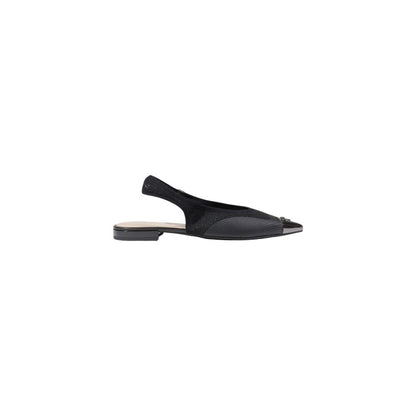 Flat Slingback Sandals by PINKO for women in leather & lurex black presents a sculptural silhouette, showcasing the Women's Leather & Lurex Flat Slingback Sandals design with a sculptural flat and pointed toe style for a premium look.