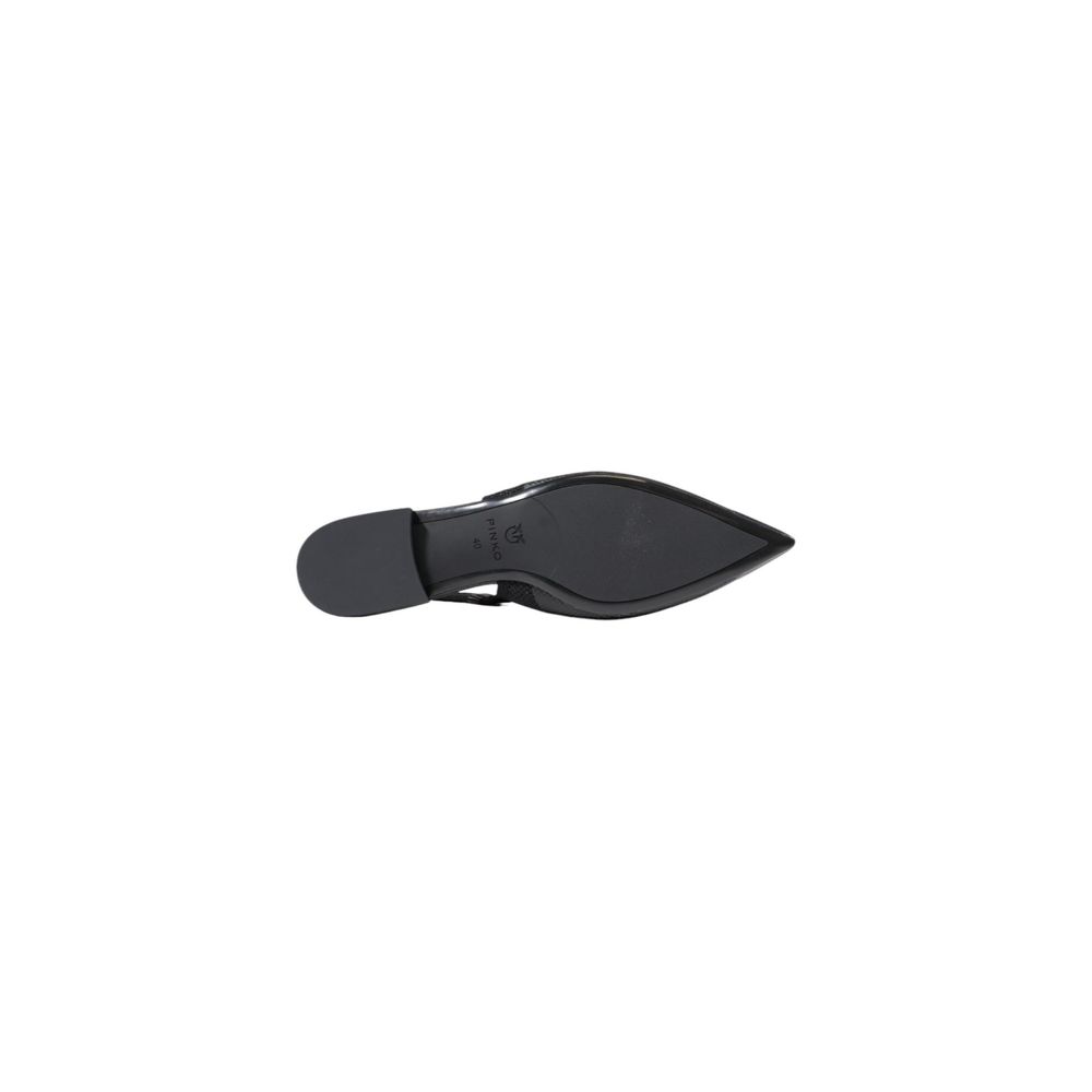 Flat Slingback Sandals by PINKO for women in leather & lurex and black presents a sculptural silhouette, showcasing the signature style of the Women's Leather & Lurex Flat Slingback Sandals with a sculptural flat and sculptural pointed toe style.