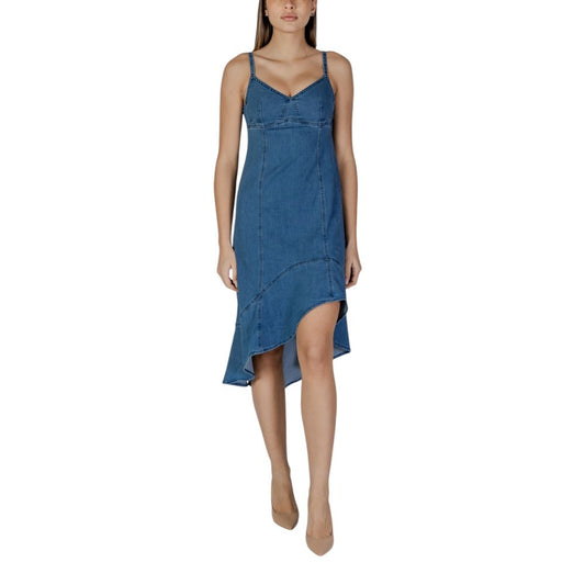 Desigual Women's Long Stretch Polyester Cotton Dress - Blue