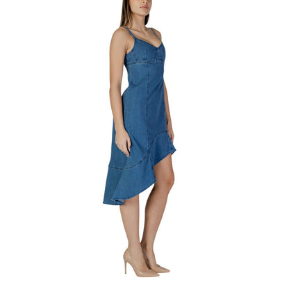 Desigual Women's Long Stretch Polyester Cotton Dress - Blue