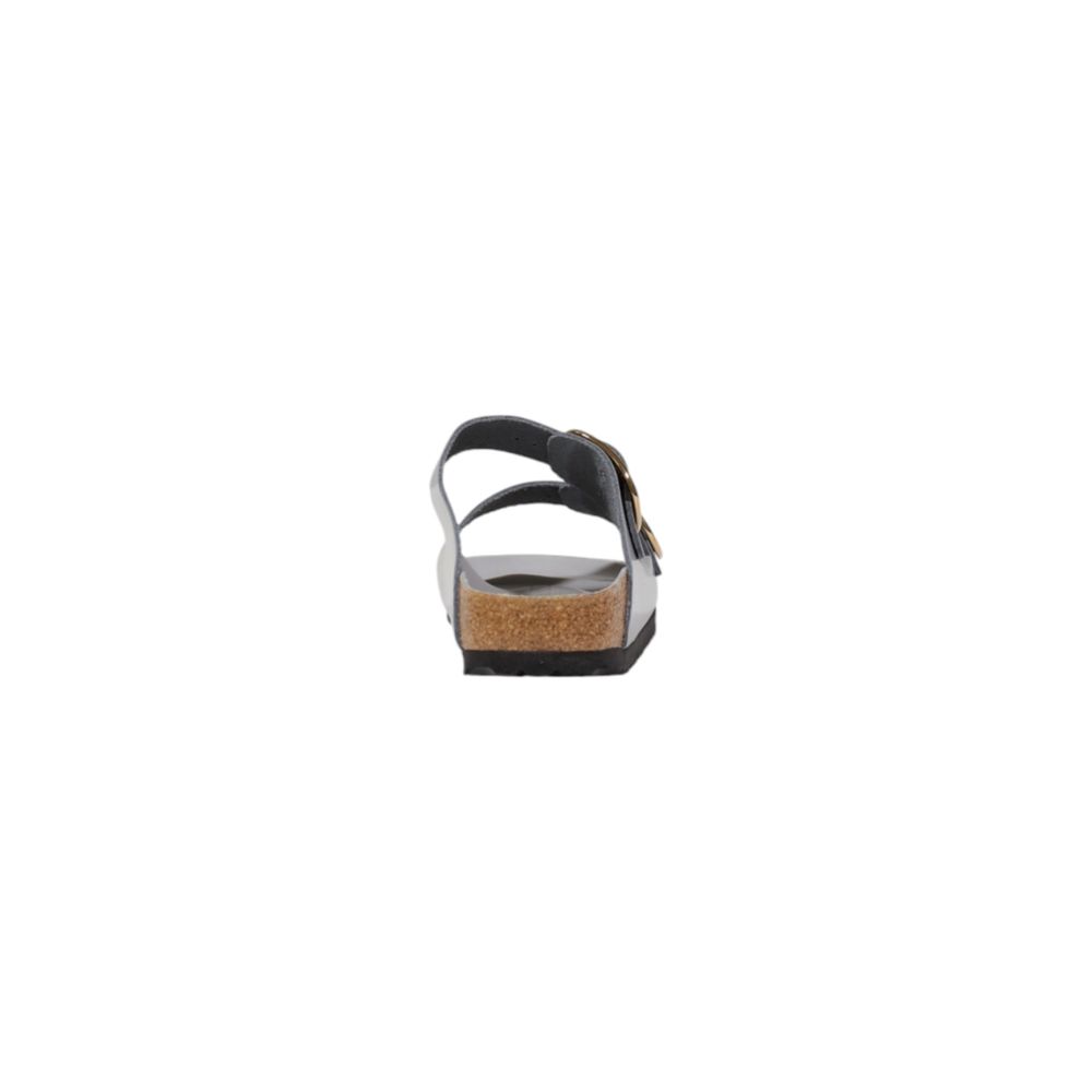 Slider Slippers by Birkenstock for women in leather & cork gray features an effortless chic silhouette from the Women's Leather & Cork Slider Slippers collection, showcasing a and effortless chic .