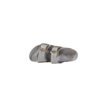 Slider Slippers by Birkenstock for women in leather & cork gray presents a effortless silhouette, showcasing the elegant Women's Leather & Cork Slider Slippers design with its unique and sophisticated .