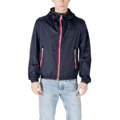 Windbreaker Jacket by Blauer for men in polyamide blue showcases a modern silhouette, integrating pockets & windproof and a modern for a sophisticated finish.