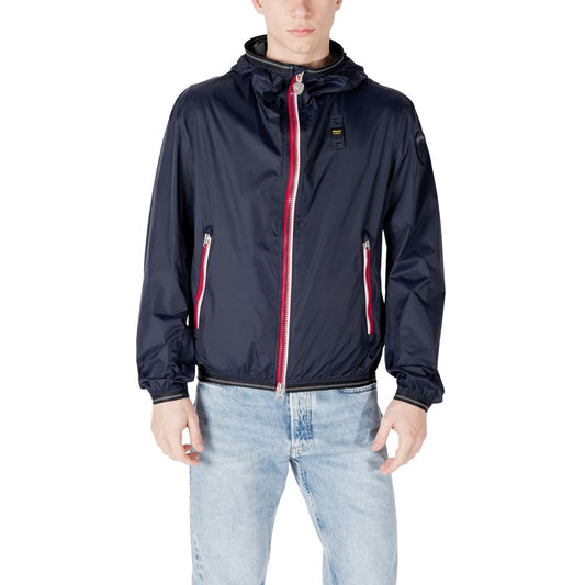 Windbreaker Jacket by Blauer for men in polyamide blue showcases a modern silhouette, integrating pockets & windproof and a modern for a sophisticated finish.