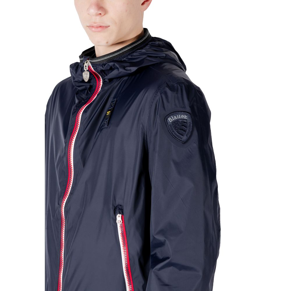 Windbreaker Jacket by Blauer for men in polyamide blue presents a resilient silhouette, artfully detailed with a sophisticated and functional pockets & windproof for a resilient finish.