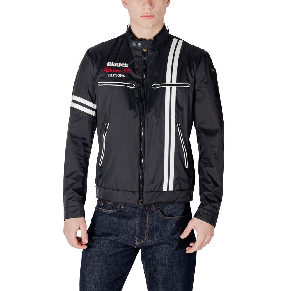 Jacket by Blauer for men in polyamide black & striped showcases a contemporary silhouette, detailed with a contemporary and premium lightweight & pockets for a sophisticated finish.