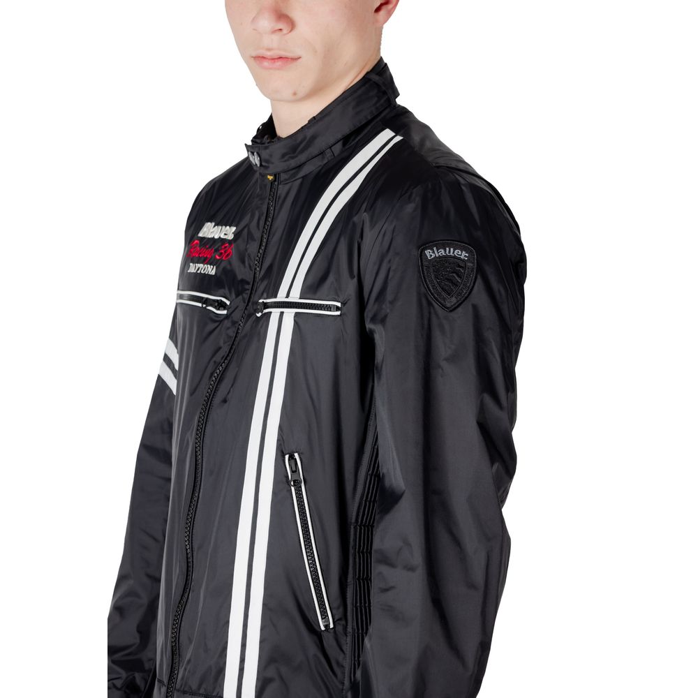 Jacket by Blauer for men in polyamide black & striped features a smart silhouette, perfectly accentuated by its unique and functional lightweight & pockets for a smart finish.