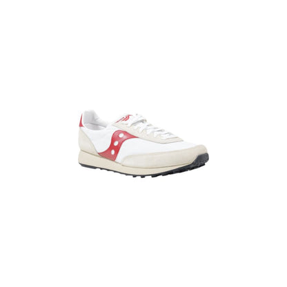 Sneakers by Saucony for men in synthetic leather white features an opulent silhouette from the Men's Athletic Casual Synthetic Leather Sneakers collection, showcasing a signature athletic casual style with an opulent finish.