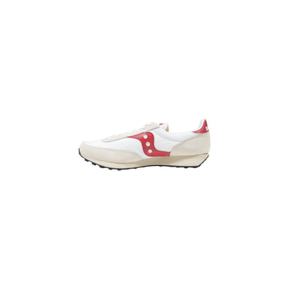 Sneakers by Saucony for men in synthetic leather white presents a sumptuous silhouette as Men's Athletic Casual Synthetic Leather Sneakers, expertly defined by a sumptuous athletic casual style for a sumptuous, high-fashion look.