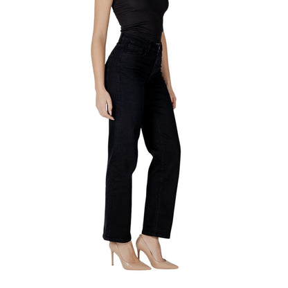 Jeans by ICHI for women in stretch denim cotton black features a polished silhouette with a polished relaxed-fit & wide, reaching a polished and finished with a polished .