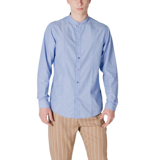 Gianni Lupo Men's Long-Sleeve Cotton Polyester Shirt - Light Blue