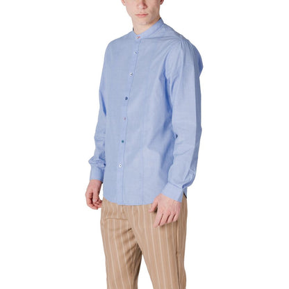 Gianni Lupo Men's Long-Sleeve Cotton Polyester Shirt - Light Blue