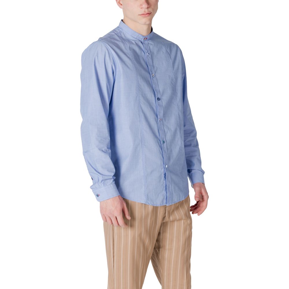 Gianni Lupo Men's Long-Sleeve Cotton Polyester Shirt - Light Blue