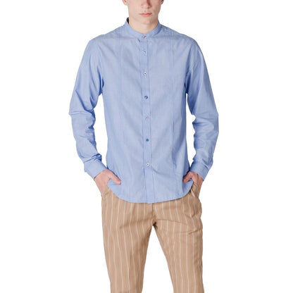Gianni Lupo Men's Long-Sleeve Cotton Polyester Shirt - Light Blue