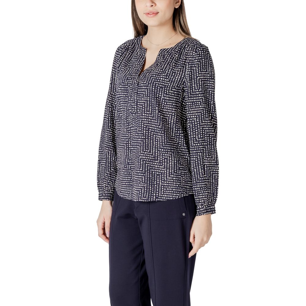 Street One Women's Lightweight Long-Sleeve V-Neck Viscose Shirt - Blue
