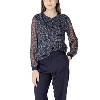 Shirt by Street One for women in polyester blue showcases a sharp silhouette, elegantly detailed with a sharp and sharp .