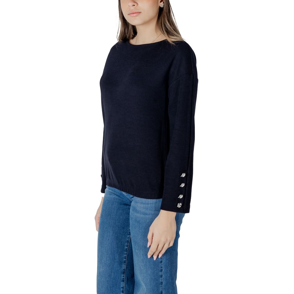 Sweatshirt by Street One for women in polyester & viscose blue showcases a slouchy chic silhouette, artfully detailed with a slouchy chic and for a slouchy chic finish.