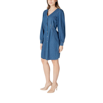 ICHI Women's Short Cotton Dress - Blue