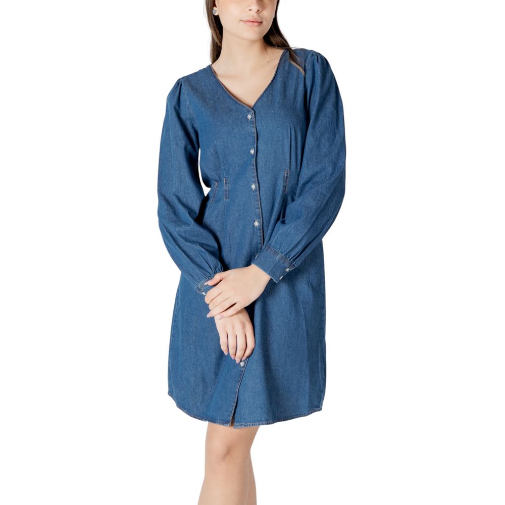 ICHI Women's Short Cotton Dress - Blue