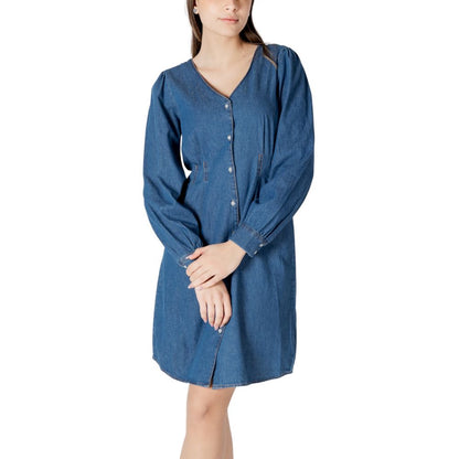 ICHI Women's Short Cotton Dress - Blue