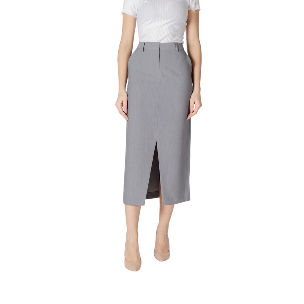 ICHI Women's Midi Knee Long Straight Stretch Polyester & Viscose Skirt - Gray