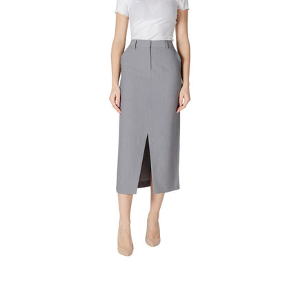 ICHI Women's Midi Knee Long Straight Stretch Polyester & Viscose Skirt - Gray