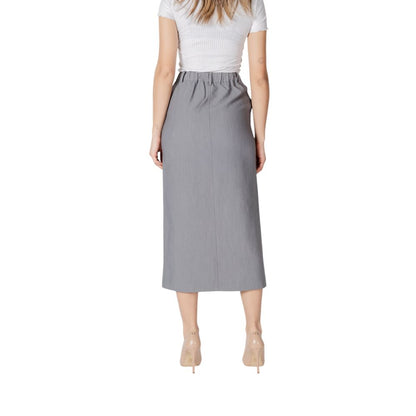 ICHI Women's Midi Knee Long Straight Stretch Polyester & Viscose Skirt - Gray