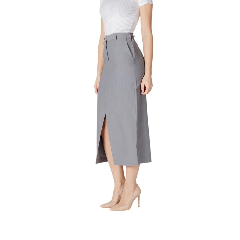 ICHI Women's Midi Knee Long Straight Stretch Polyester & Viscose Skirt - Gray