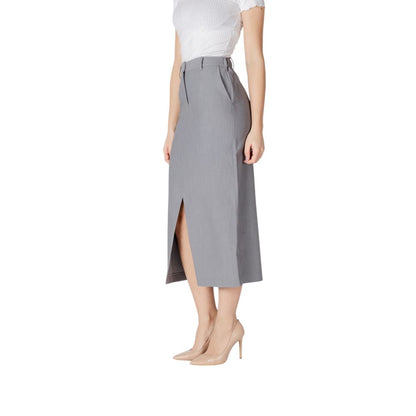 ICHI Women's Midi Knee Long Straight Stretch Polyester & Viscose Skirt - Gray