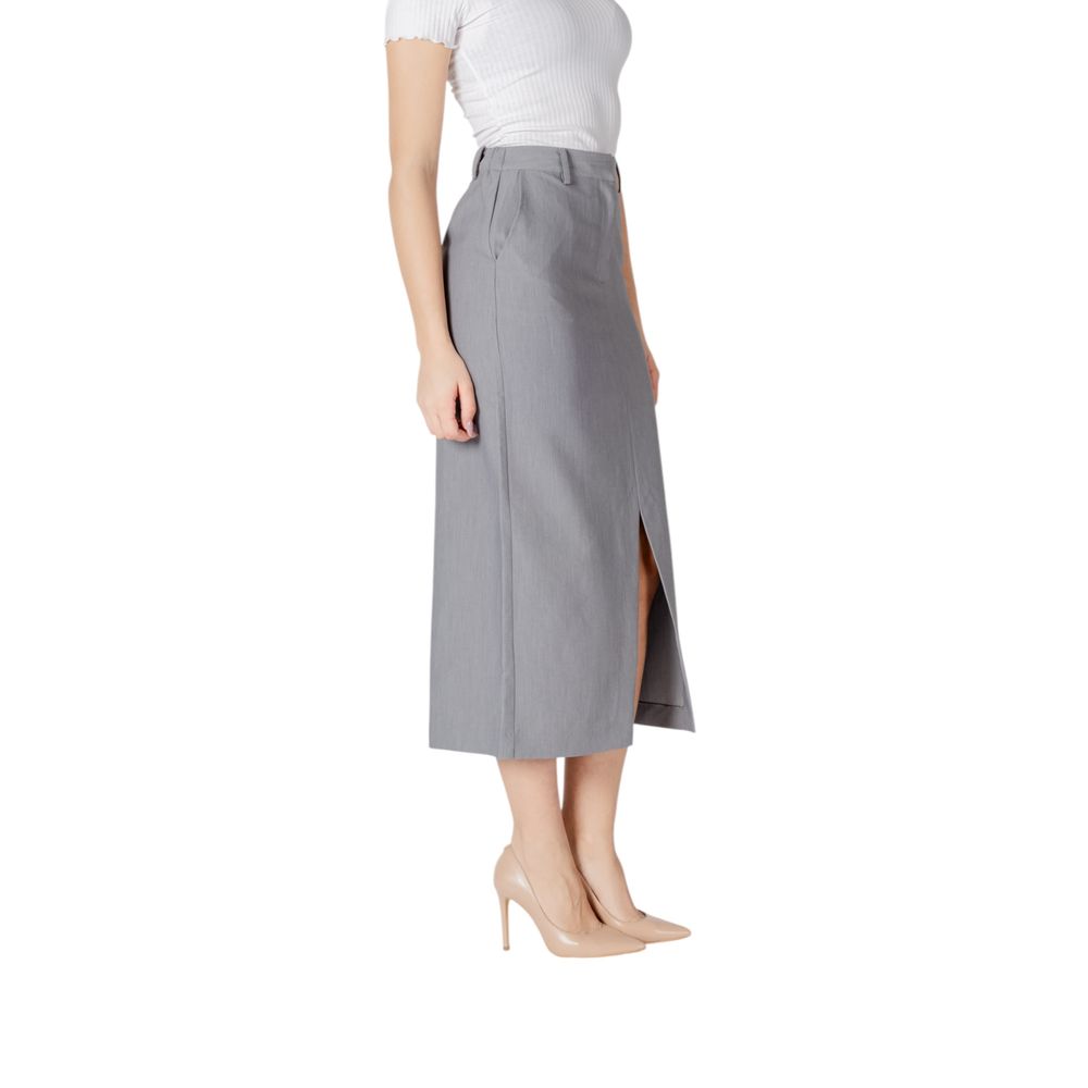 ICHI Women's Midi Knee Long Straight Stretch Polyester & Viscose Skirt - Gray