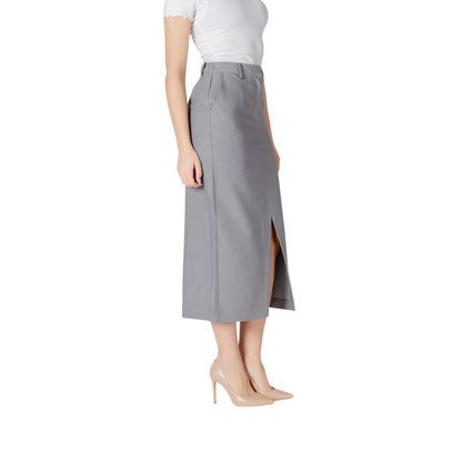 ICHI Women's Midi Knee Long Straight Stretch Polyester & Viscose Skirt - Gray