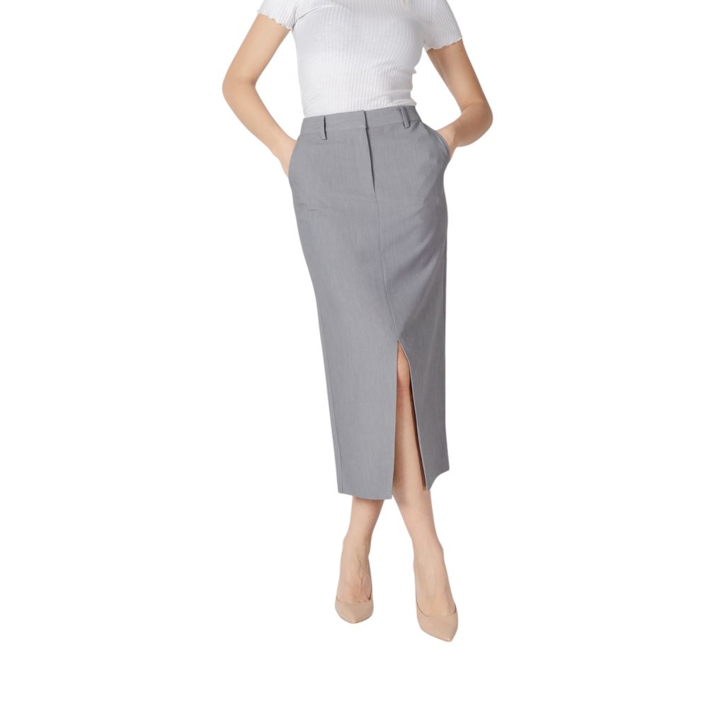 ICHI Women's Midi Knee Long Straight Stretch Polyester & Viscose Skirt - Gray