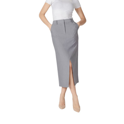 ICHI Women's Midi Knee Long Straight Stretch Polyester & Viscose Skirt - Gray