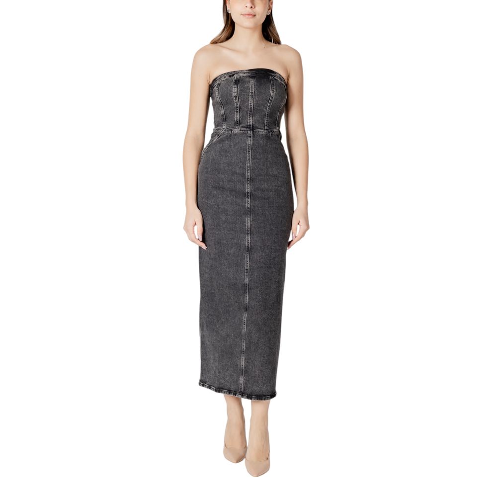 ICHI Women's Midi Stretch Cotton Dress - Black