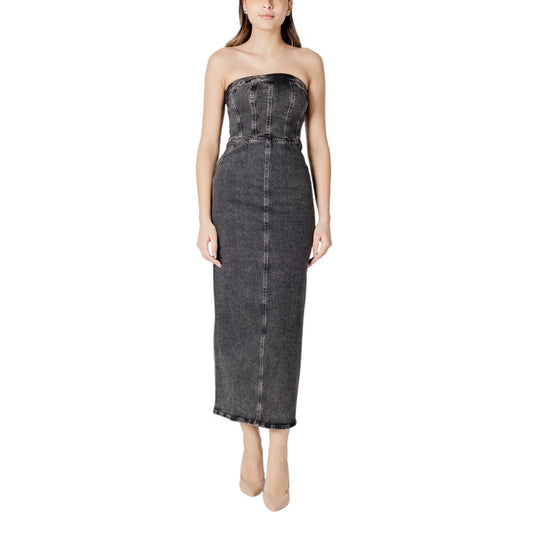 ICHI Women's Midi Stretch Cotton Dress - Black