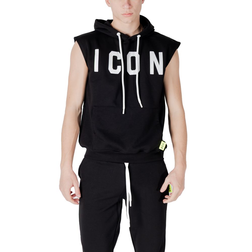 Hooded Hoodie by Icon for men in cotton polyester black features a edgy silhouette, detailed with a edgy hooded neckline and for a refined finish.