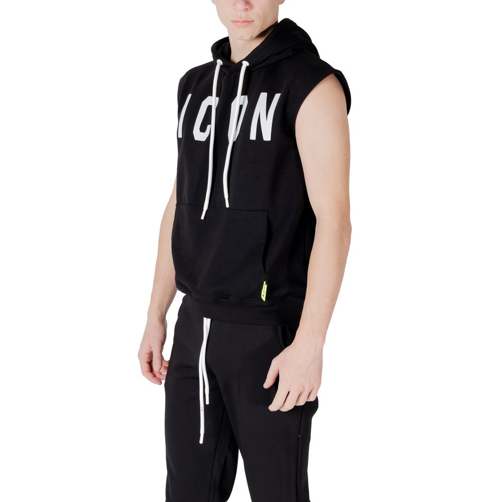 Hooded Hoodie by Icon for men in cotton polyester black showcases a city-ready silhouette, artfully detailed with a signature hooded neckline and for a city-ready finish.