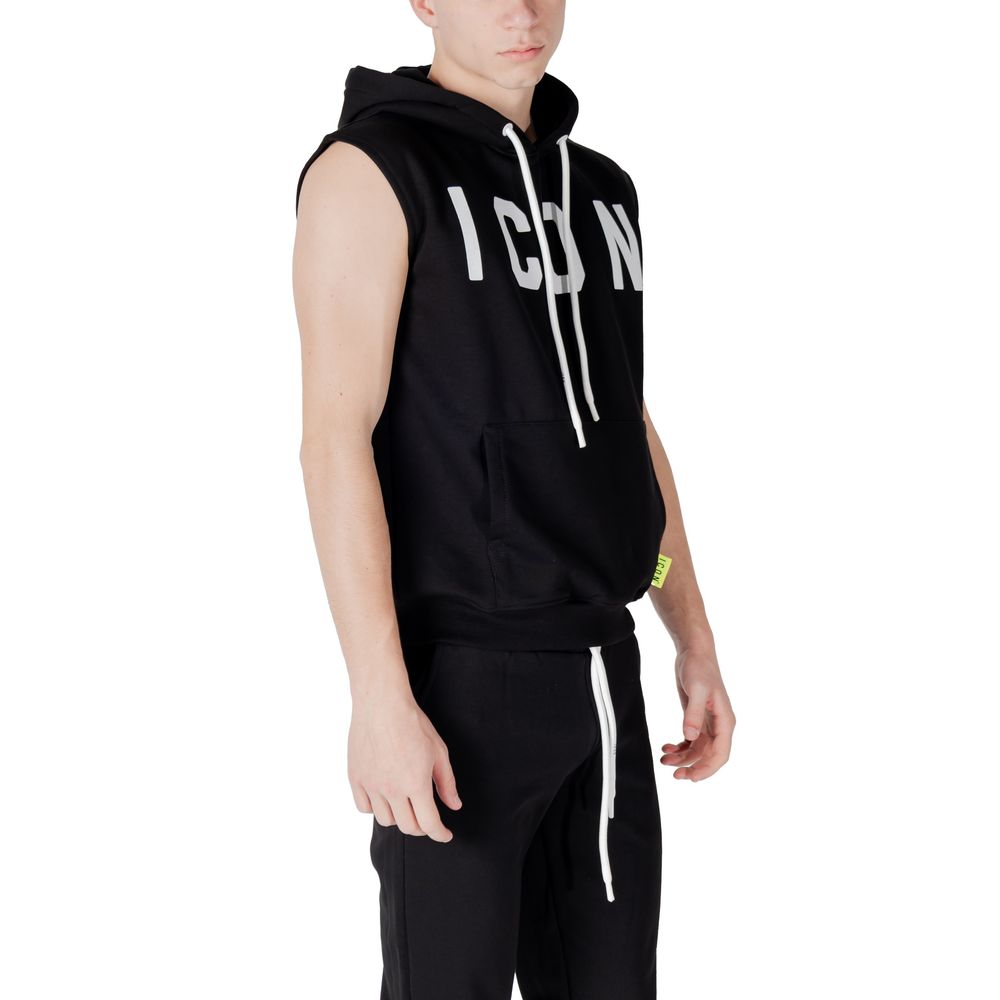 Hooded Hoodie by Icon for men in cotton polyester black features an dramatic silhouette, showcasing a sophisticated hooded neckline and dramatic for a refined, modern aesthetic.