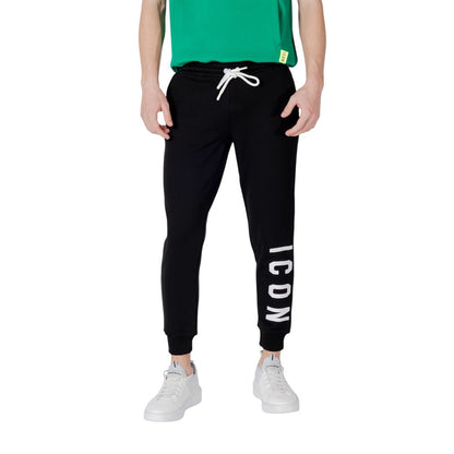 Activewear Jogger Pants by Icon for men in cotton polyester black features a versatile silhouette, integrating performance with a versatile slim, long, and comfortable .