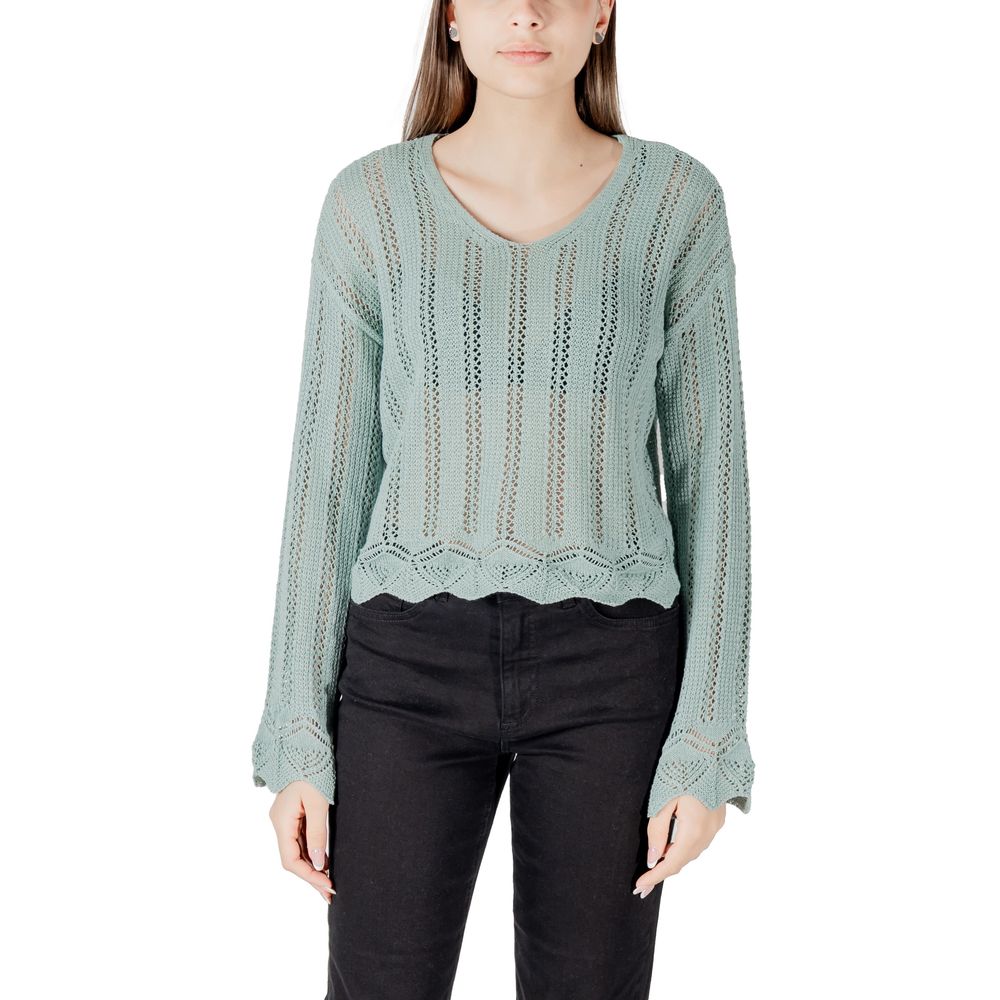 Only Women's V-Neck Cotton Polyester Sweatshirt - Turquoise