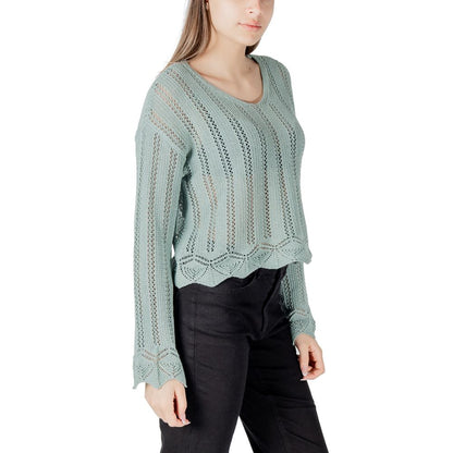 Only Women's V-Neck Cotton Polyester Sweatshirt - Turquoise