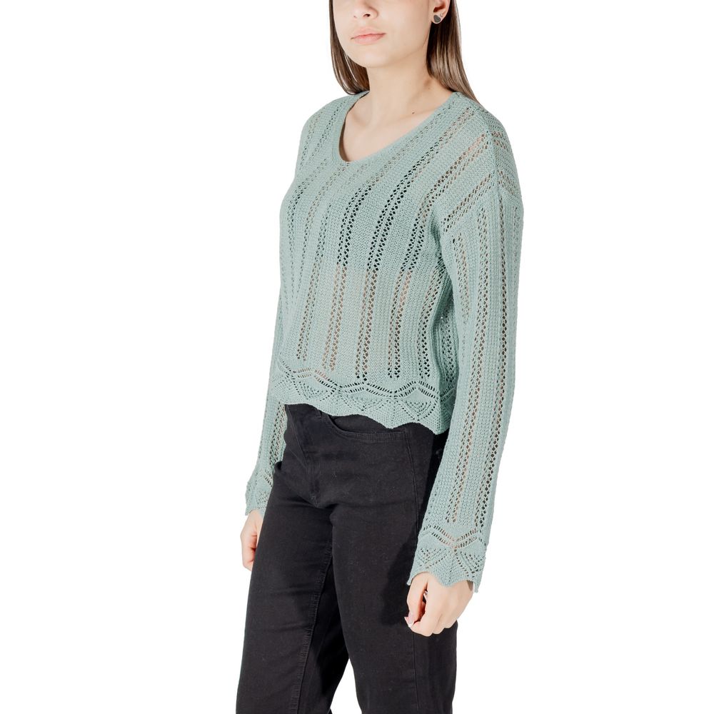Only Women's V-Neck Cotton Polyester Sweatshirt - Turquoise