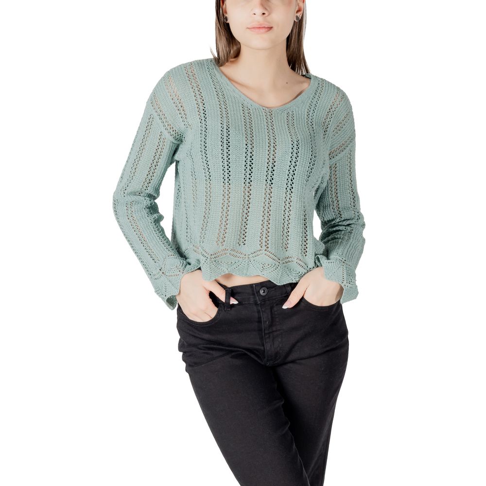 Only Women's V-Neck Cotton Polyester Sweatshirt - Turquoise