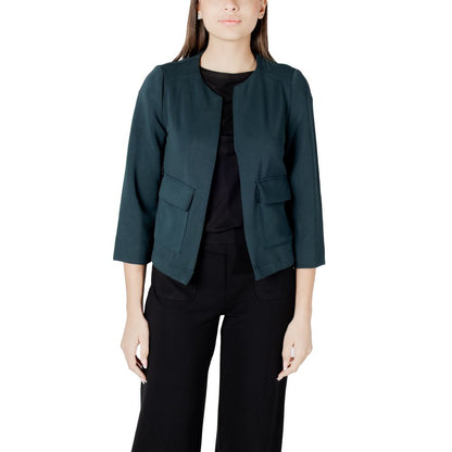 Vest by Street One for women in stretch polyester & modal green features an contemporary silhouette, showcasing refined pockets and a contemporary for a sophisticated layered look.
