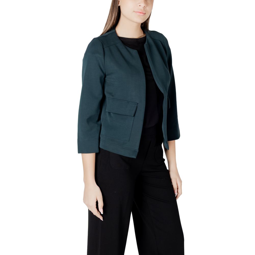 Vest by Street One for women in stretch polyester & modal green features a chic silhouette, expertly detailed with a refined and premium pockets for a truly chic look.