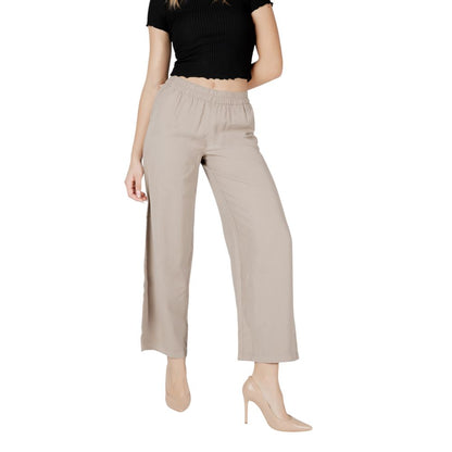 Trousers by Only for women in polyester & viscose beige features an sartorial silhouette, showcasing a precise wide and long with a sartorial high rise for a refined look.