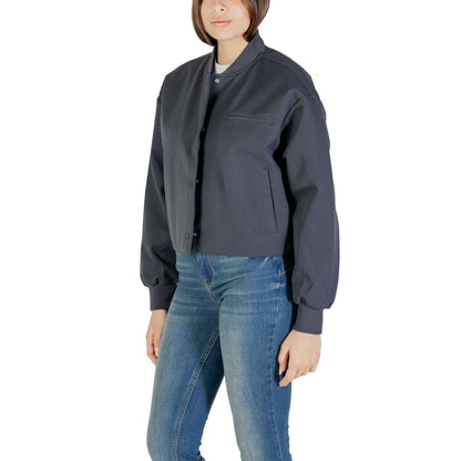 Bomber Jacket by Calvin Klein Jeans for women in stretch polyester gray showcases a bohemian silhouette, artfully detailed with a bohemian and signature for a truly bohemian finish.